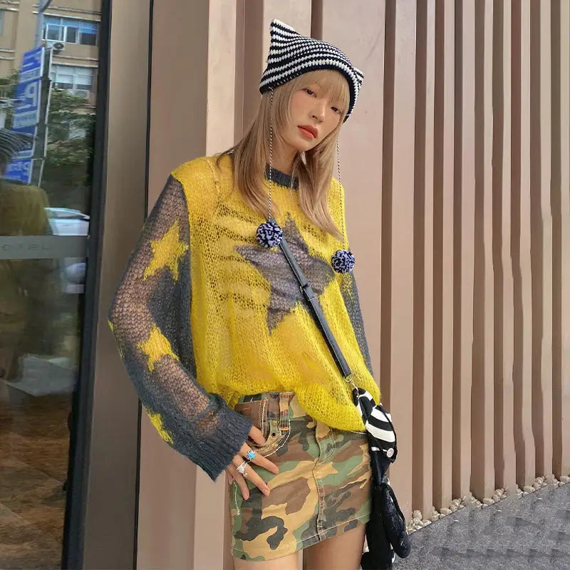 Five-Pointed Star See-Through Sweater for Women