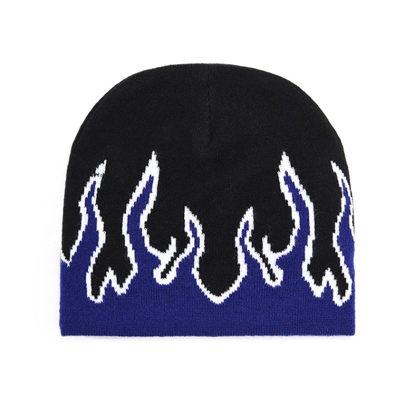 Flame Gothic Knitted Beanie - Blue / one size
