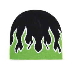 Flame Gothic Knitted Beanie - Green / one size
