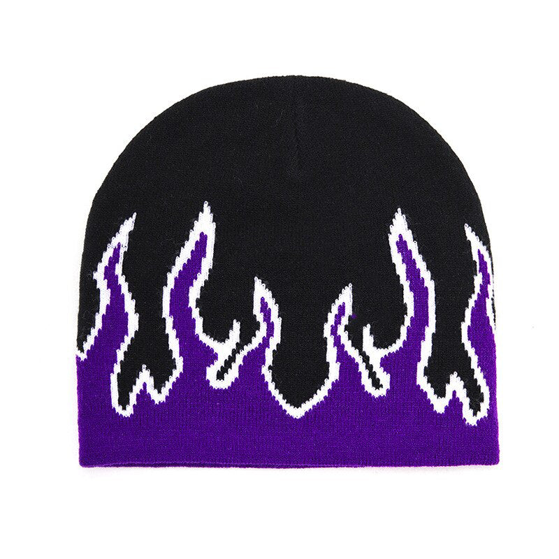 Flame Gothic Knitted Beanie - Purple / one size