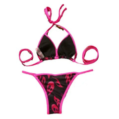 Flame Halter High Waist Bikini with Thong and Shorts