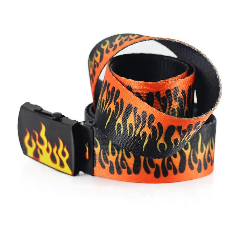 Flame Print Metal Plaque Buckle Belt