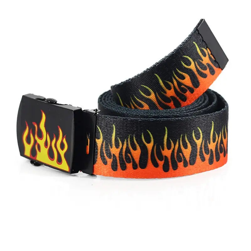 Flame Print Metal Plaque Buckle Belt