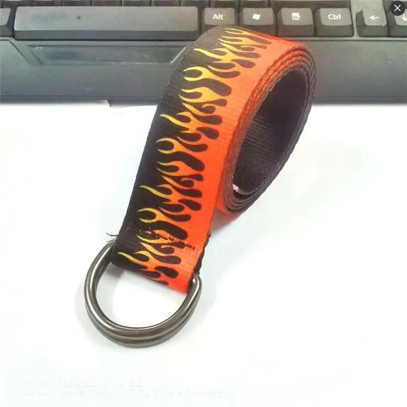 Flame Print Plain Webbing D Buckle Belt