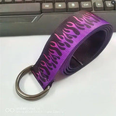 Flame Print Plain Webbing D Buckle Canvas Belt