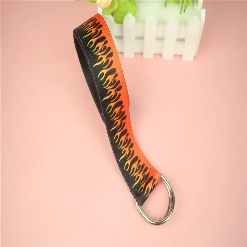 Flame Print Plain Webbing D Buckle Canvas Belt