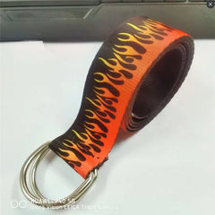 Flame Print Plain Webbing D Buckle Canvas Belt