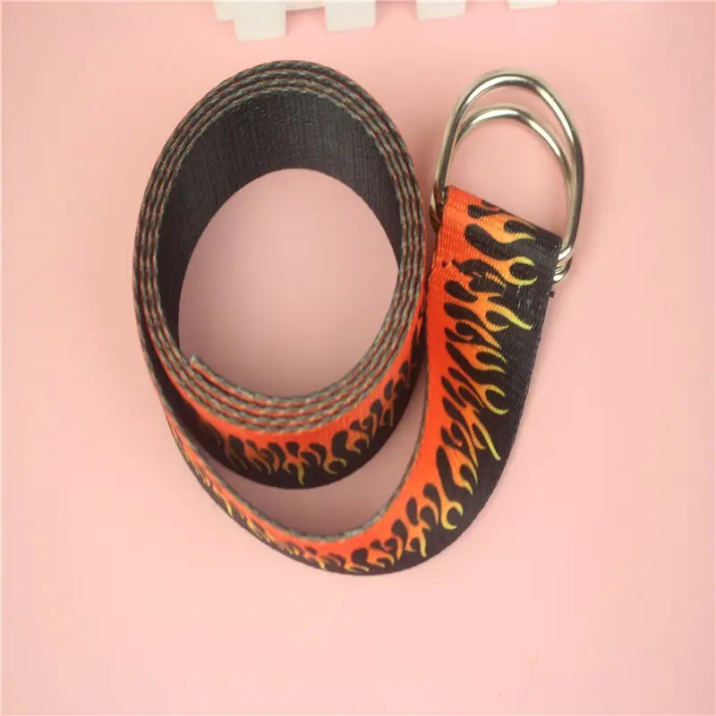 Flame Print Plain Webbing D Buckle Canvas Belt