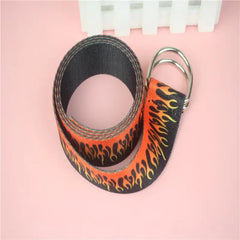 Flame Print Plain Webbing D Buckle Canvas Belt