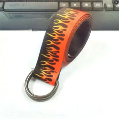 Flame Print Plain Webbing D Buckle Canvas Belt shallow