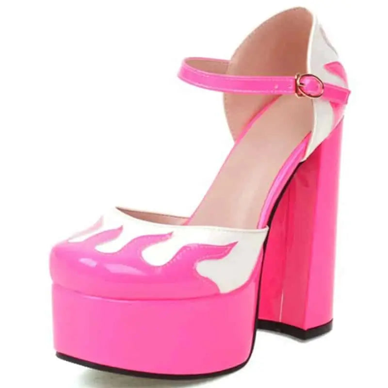 Flame-Shaped Toe Buckle Platform Heeled Shoes