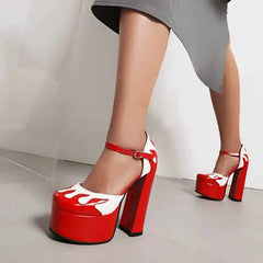 Flame-Shaped Toe Buckle Platform Heeled Shoes