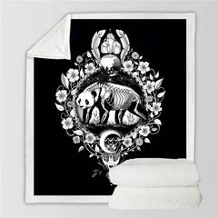 Flannel Fleece Crescent Moon Blanket with Panda Bear Design