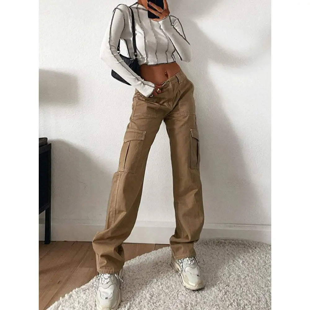 Flap Pocket Cargo Pants in Brown and Khaki / S