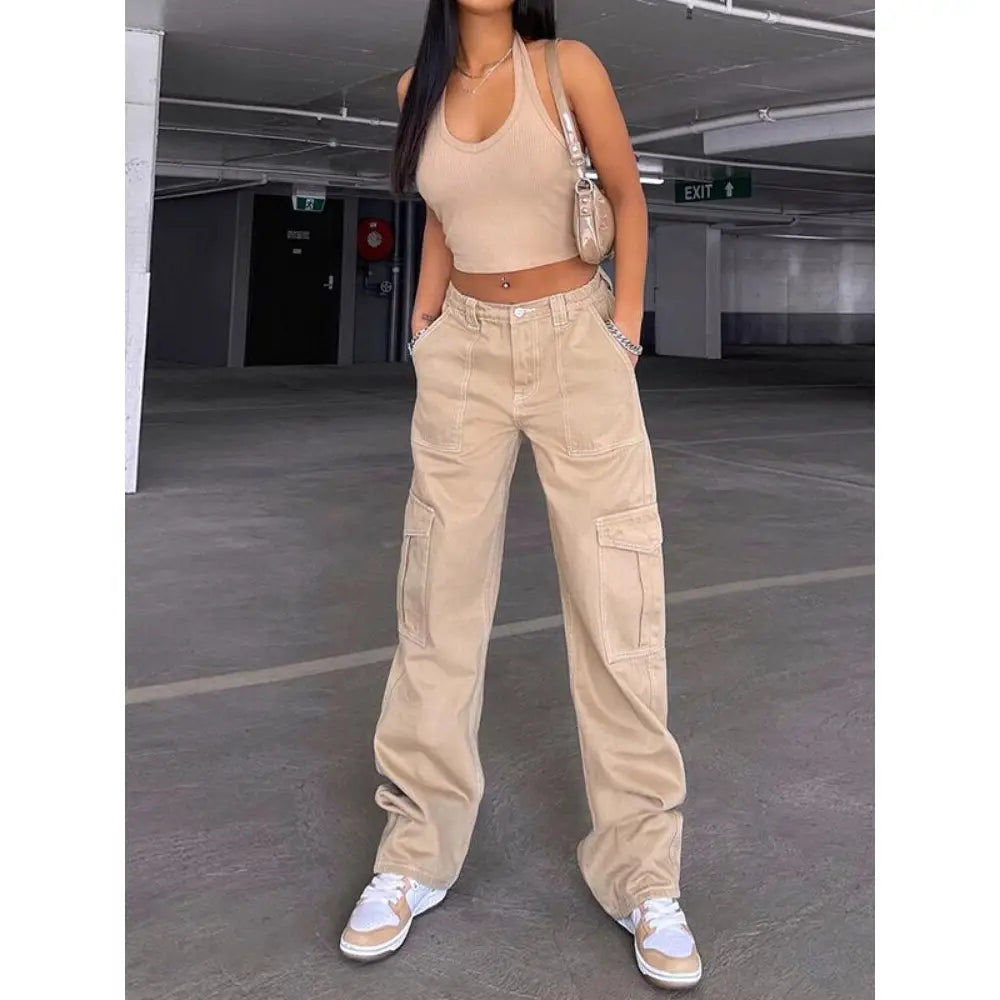 Flap Pocket Cargo Pants in Brown and Khaki / S