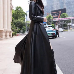 Flare PU Leather Trench Coat Maxi Fit