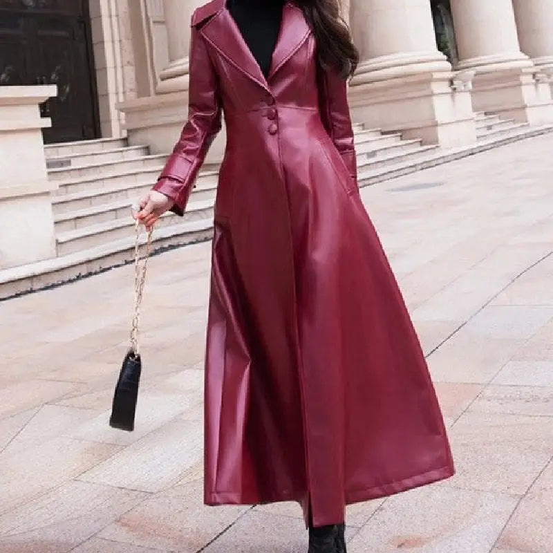 Flare PU Leather Trench Coat Maxi Fit