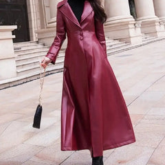 Flare PU Leather Trench Coat Maxi Fit