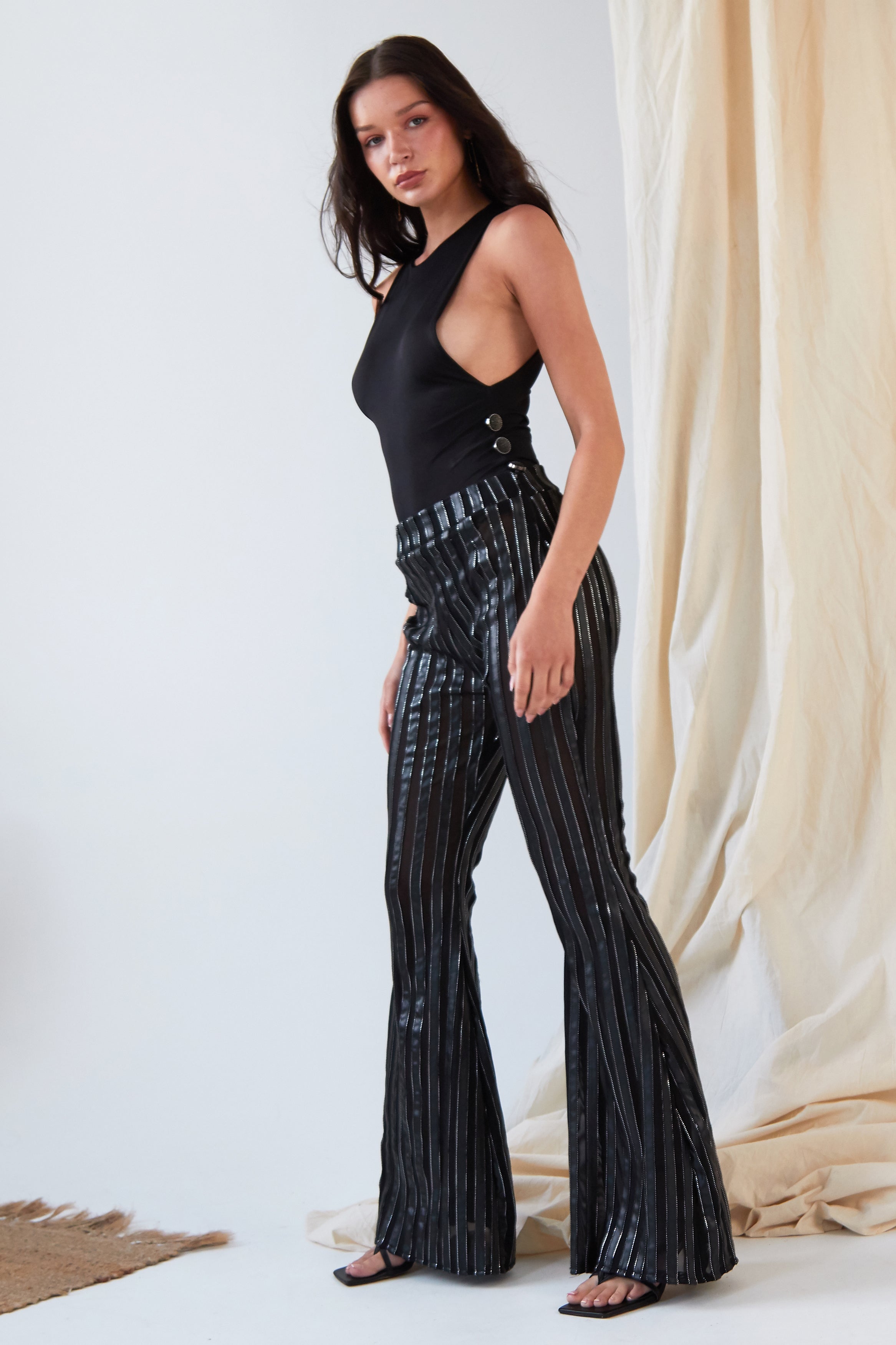 Flare Trousers In Metallic Stripe
