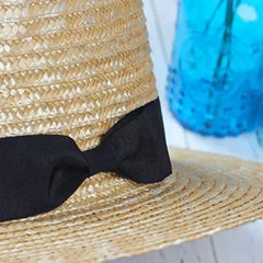 Flat Straw Hat With Black Bow