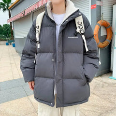 Fleece Thicken Letter Graphic Parka Coat