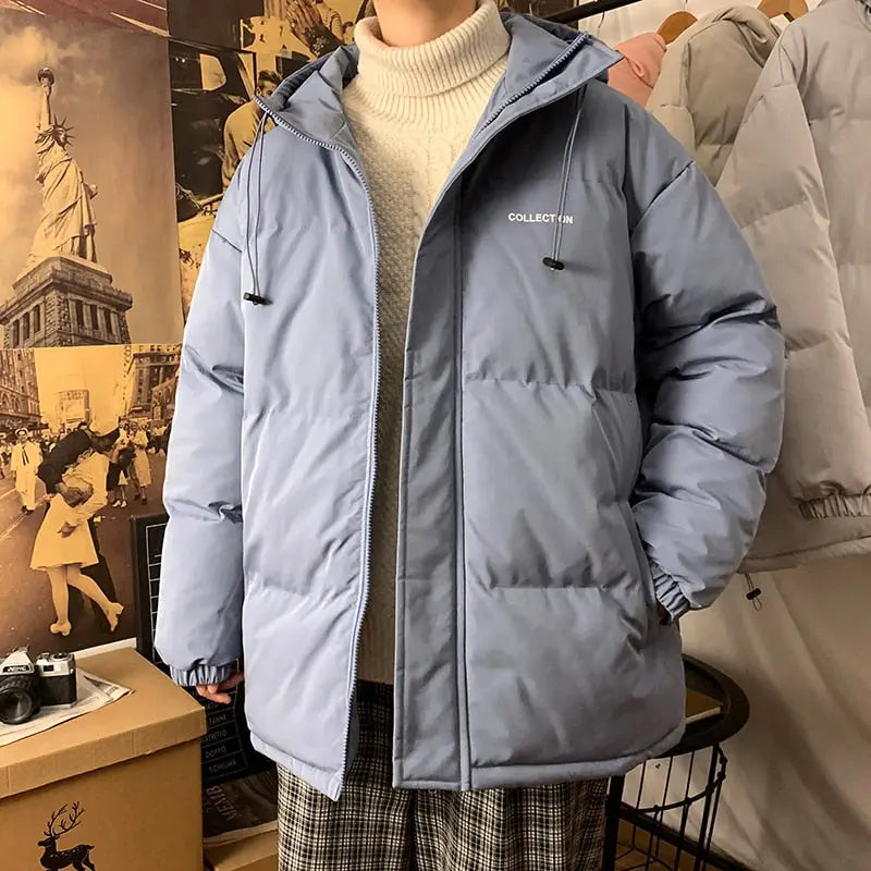 Fleece Thicken Letter Graphic Parka Coat for Winter Blue 2