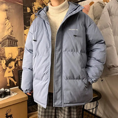 Fleece Thicken Letter Graphic Parka Coat for Winter Blue 2