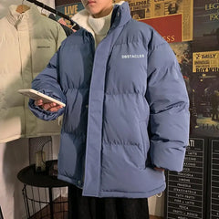 Fleece Thicken Letter Graphic Parka Coat for Winter Blue / M