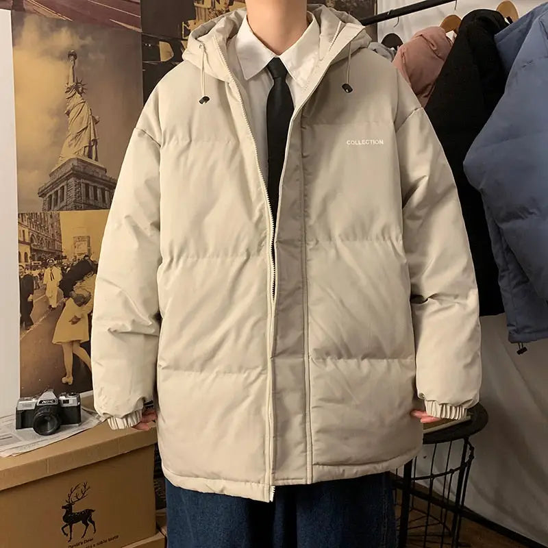 Fleece Thicken Letter Graphic Parka Coat for Winter Khaki