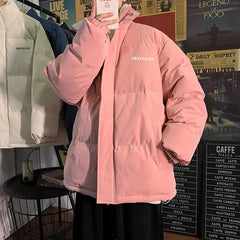 Fleece Thicken Letter Graphic Parka Coat for Winter Pink / M