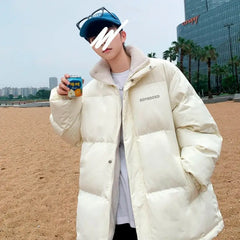 Fleece Thicken Letter Graphic Parka Coat for Winter White 1