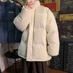 Fleece Thicken Letter Graphic Parka Coat for Winter White