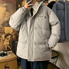 Fleece Thicken Letter Graphic Parka Coat