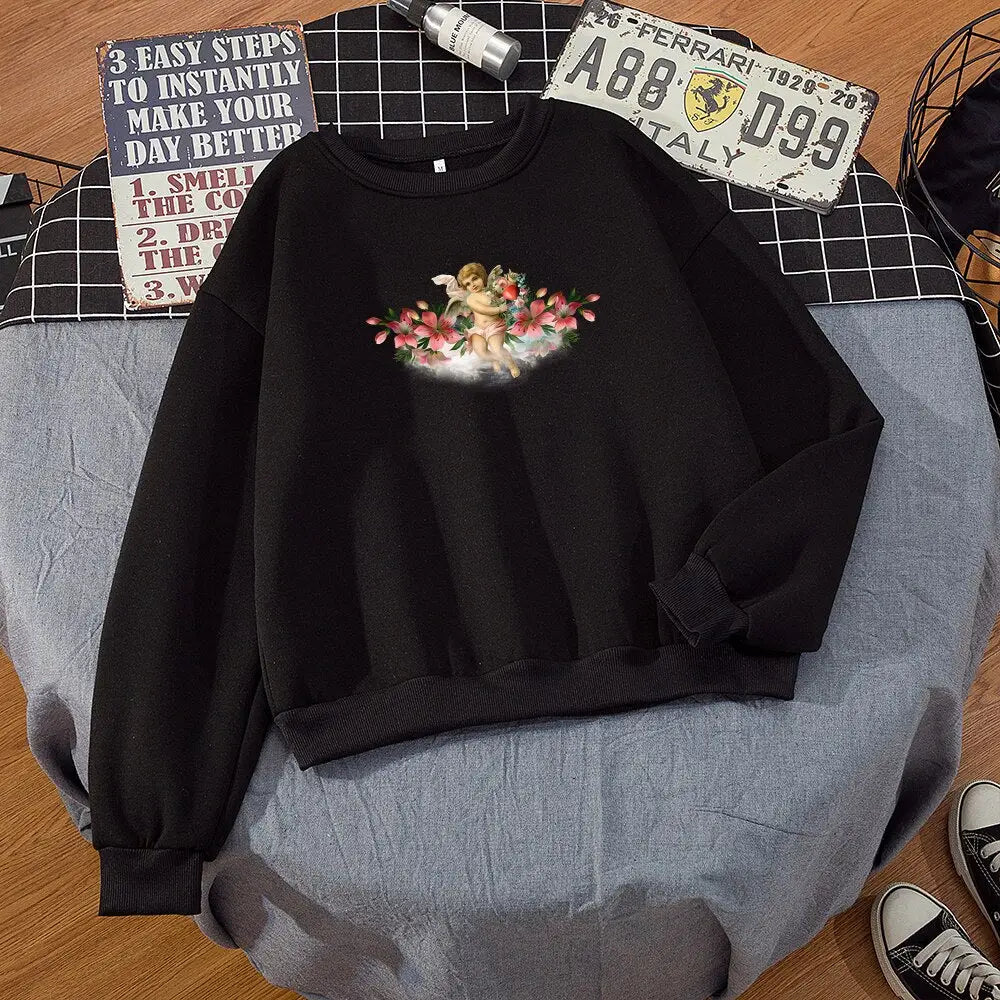Floral Angel Sweatshirt with Unique Design Black / M