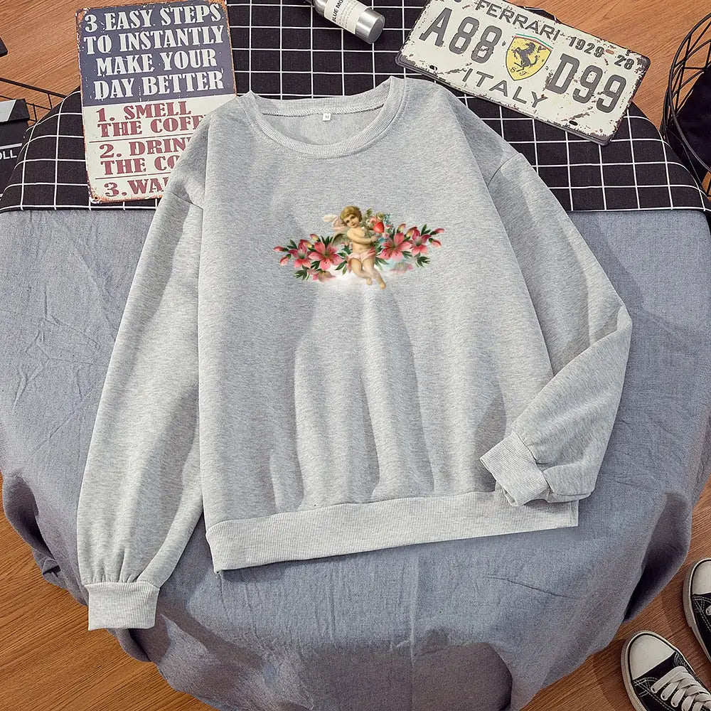 Floral Angel Sweatshirt with Unique Design Gray / M