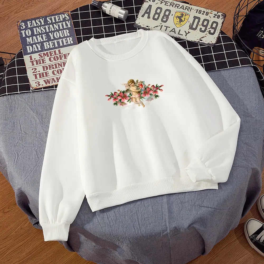 Floral Angel Sweatshirt with Unique Design White / M