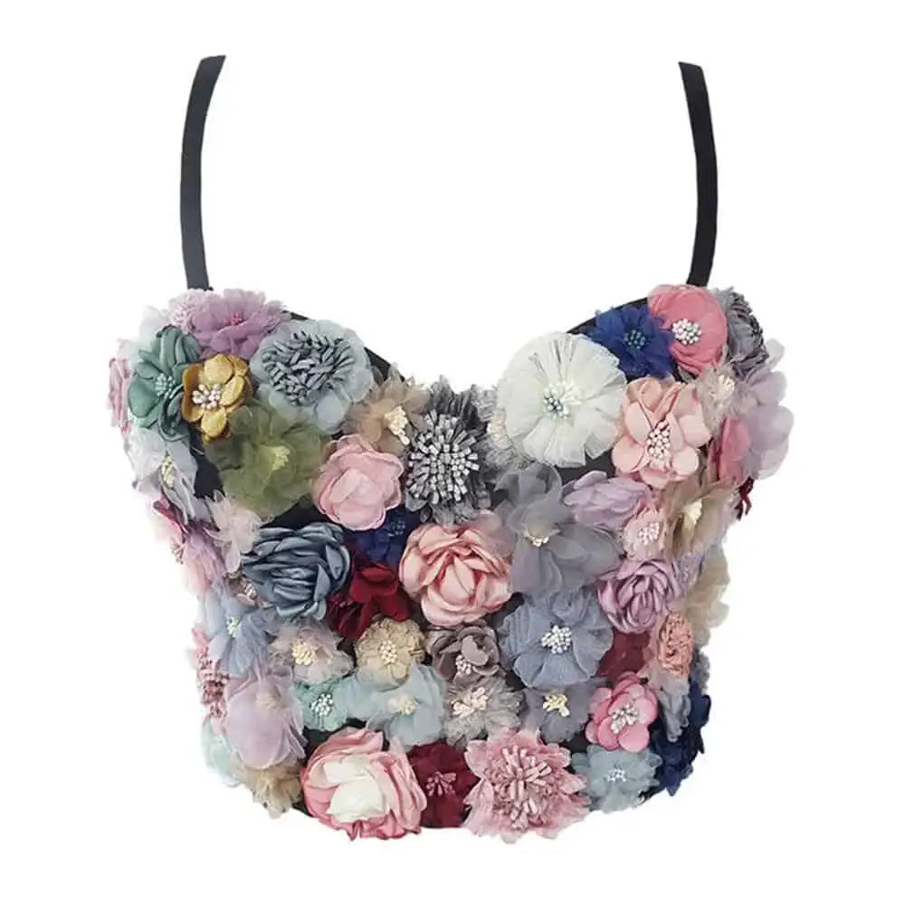 Floral Appliques Corselets Bustier Crop Top Vest / 34