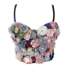 Floral Appliques Corselets Bustier Crop Top Vest / 34