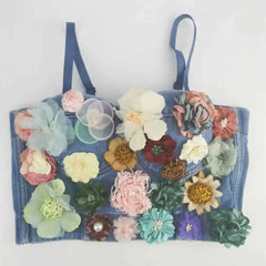 Floral Appliques Corselets Bustier Crop Top Vest / 34