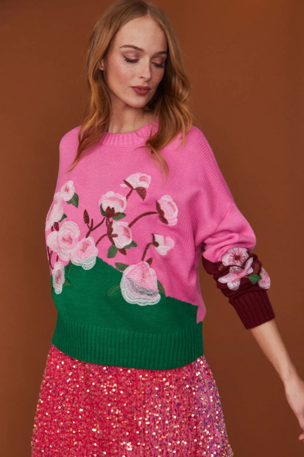 Floral Banana Peel Jumper in Pink One Size