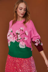 Floral Banana Peel Jumper in Pink One Size