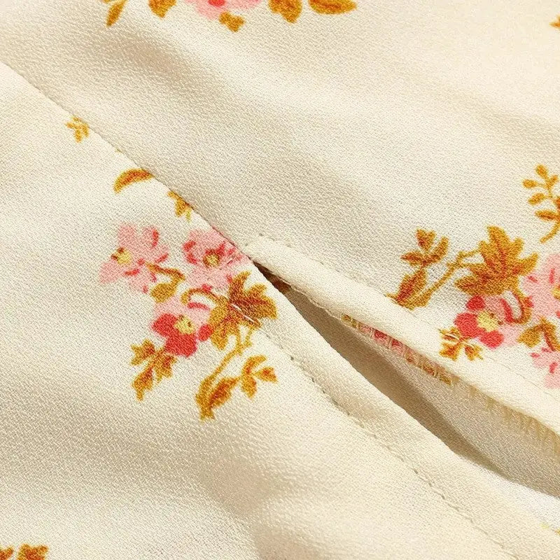 Floral Chiffon Midi Dress with Puff Sleeves