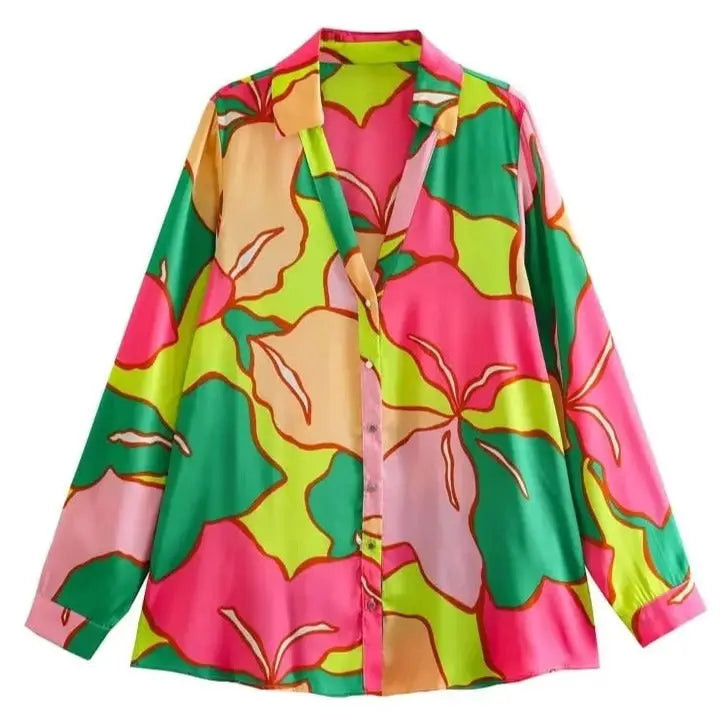 Floral Colorful Long Sleeve Loose Shirt