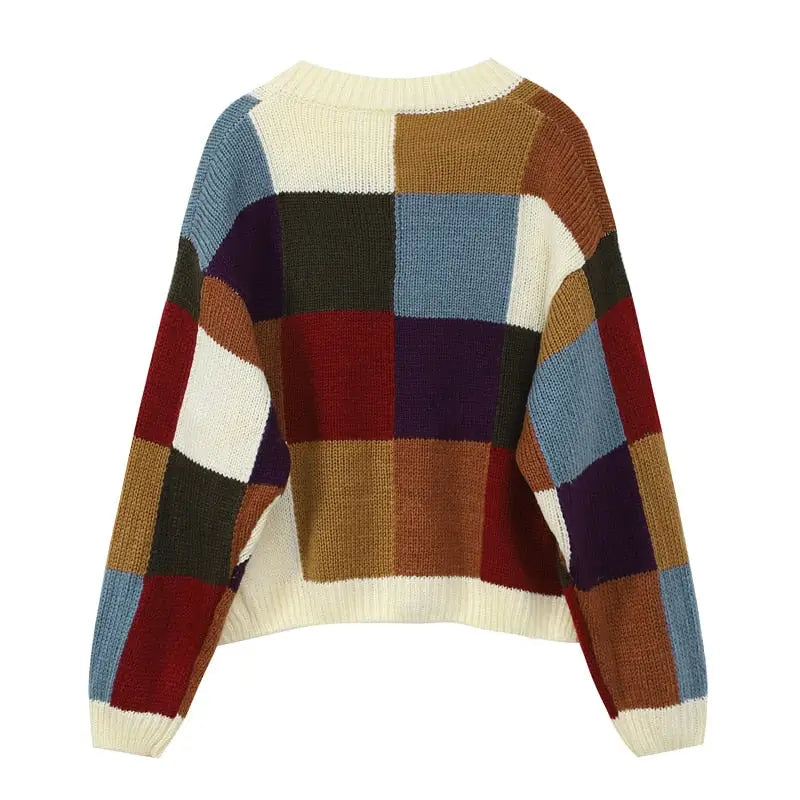 Floral Embroidery Cardigan Plaid Sweater for Women