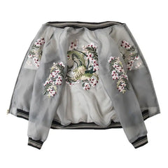 Floral Embroidery Perspective Bomber Jacket