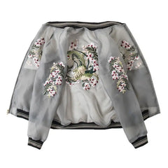 Floral Embroidery Perspective Bomber Jacket Polyester