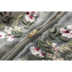 Floral Embroidery Perspective Bomber Jacket Polyester