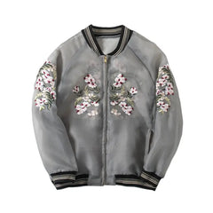 Floral Embroidery Perspective Bomber Jacket Polyester