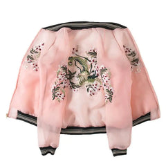 Floral Embroidery Perspective Bomber Jacket Polyester