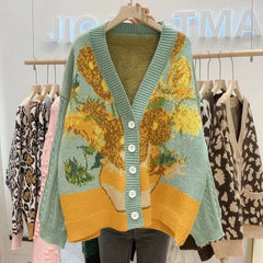 Floral Embroidery V Neck Midi Length Cardigan - Yellow